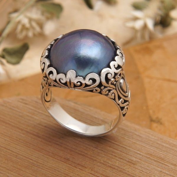 Alternate image for Sterling Silver Domed Ring with Blue Cultured Mabe Pearl Palatial Splendor