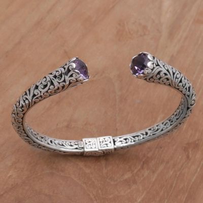 Alternate image for Amethyst and 925 Sterling Silver Spiral Motif Cuff Bracelet Spiral Engagement