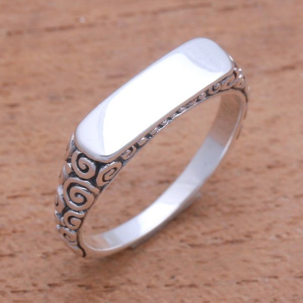 Alternate image for Curl Pattern Sterling Silver Band Ring from Bali Intaglio Beauty