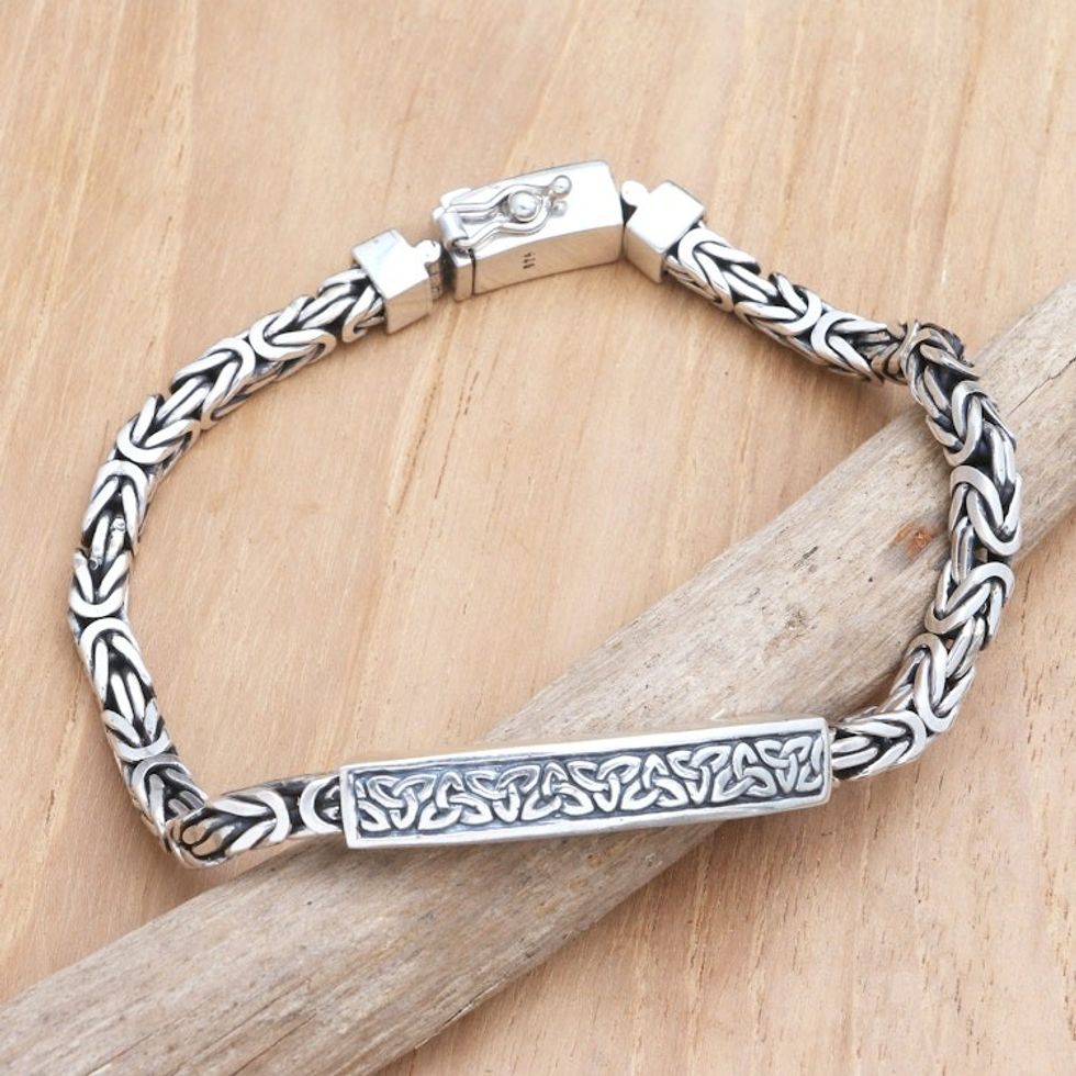 Artisan Crafted Sterling Men's Celtic Trinity Knot Bracelet 'Celtic Wave'