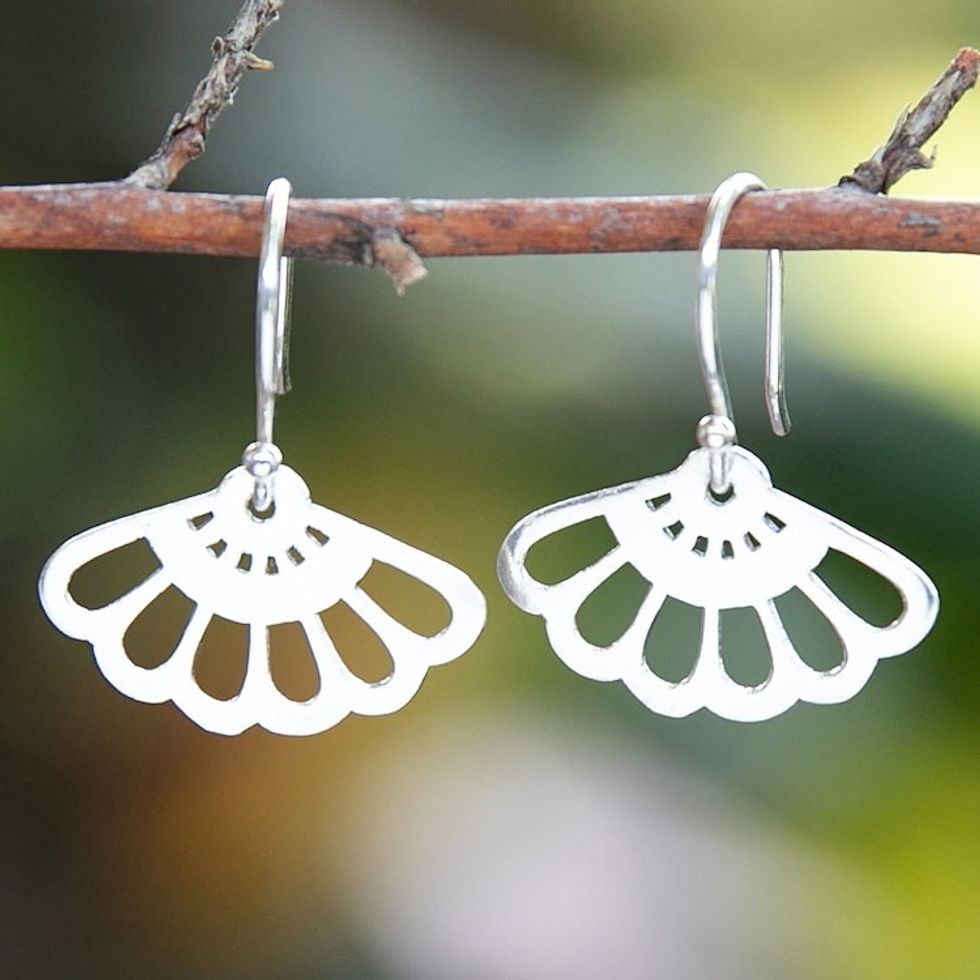 Peacock-Inspired Sterling Silver Dangle Earrings from Bali 'Plumage of the Divine'