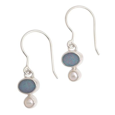Alternate image for Handcrafted Opal and Pearl Dangle Earrings Karma