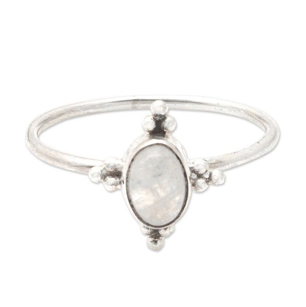 Alternate image for Classic Rainbow Moonstone Single Stone Ring Crafted in Bali My Harmony