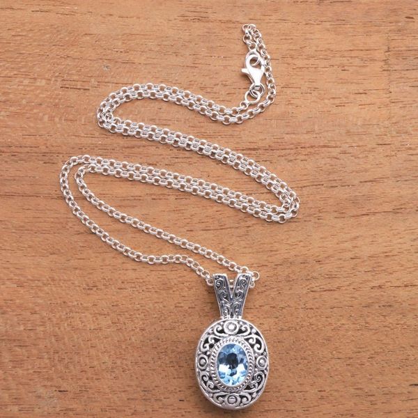 Alternate image for Swirl Pattern Blue Topaz Pendant Necklace from Bali Angel Eye