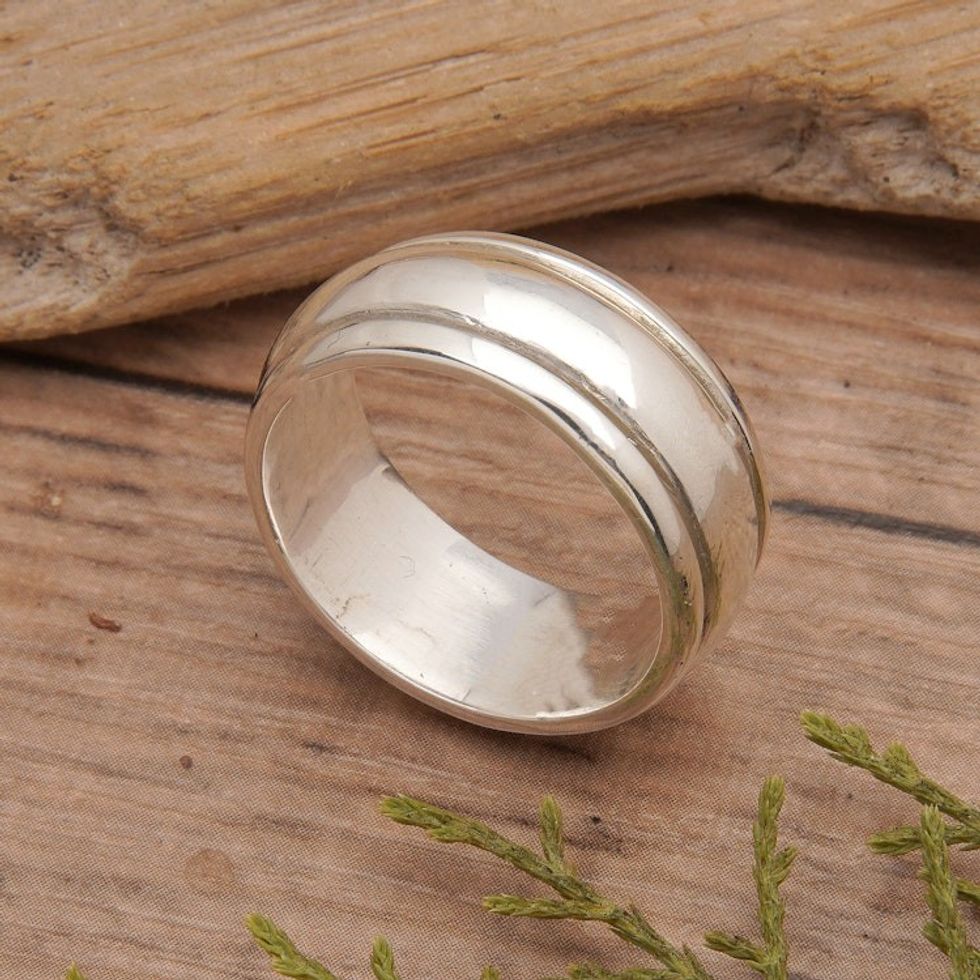 Men's Polished Sterling Silver Spinner Ring Made in Bali 'Gallant Me'