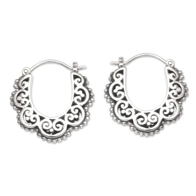 Alternate image for Handmade Balinese Sterling Silver Hoop Earrings Love and Desire