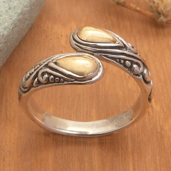 Alternate image for Traditional Sterling Silver Cocktail Ring with Gold Accents Golden Fates