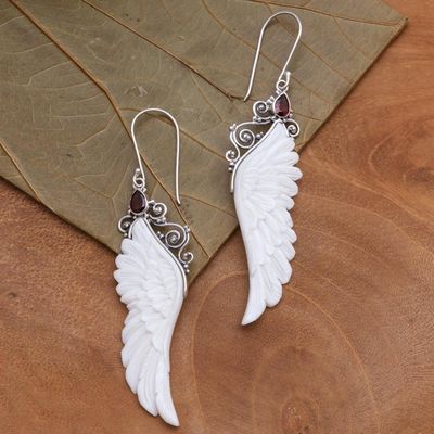 Alternate image for Garnet Wing Dangle Earrings from Bali Caressed Wings