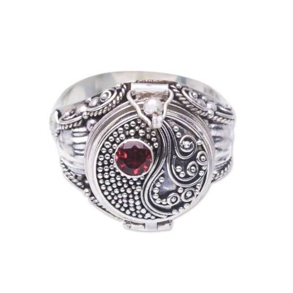 Alternate image for Sterling Silver Garnet Locket Ring from Bali Precious Swirl