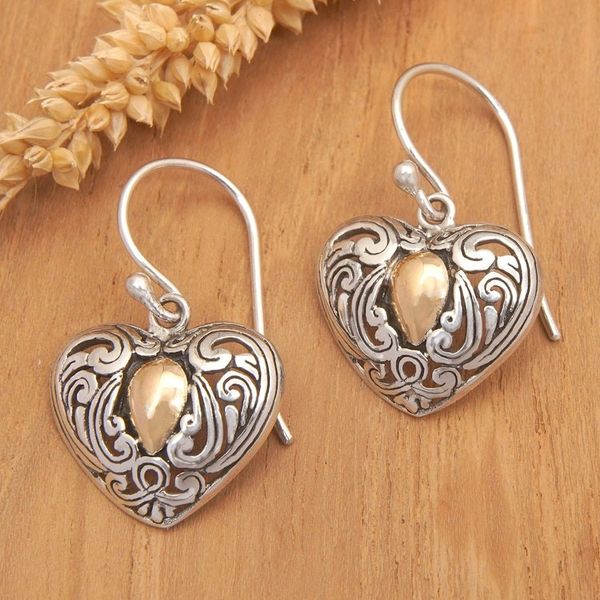 Alternate image for Heart-Shaped Dangle Earrings with 18k Gold-Plated Accents Golden Devotion