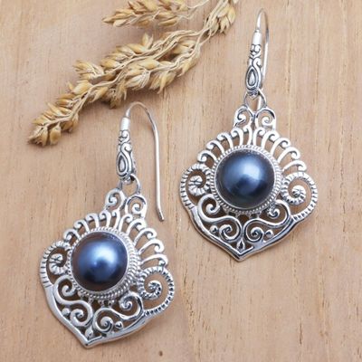 Alternate image for Sterling Silver Dangle Earrings with Cultured Mabe Pearls Bedugul Attraction in Blue