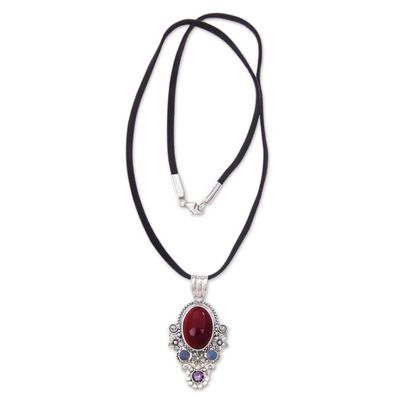 Alternate image for Carnelian Floral Necklace with Opal and Amethyst Floral Paradise