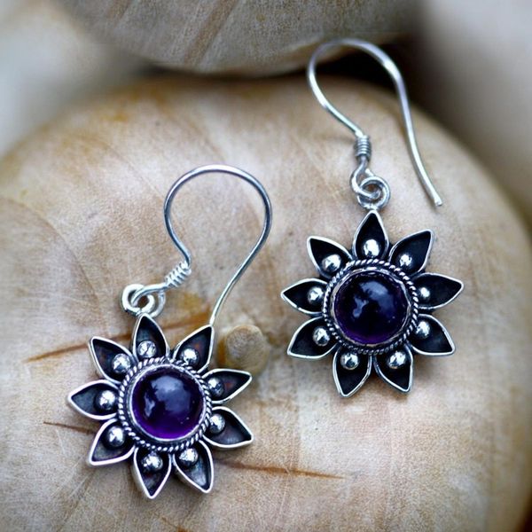 Alternate image for Floral Sterling Silver Amethyst Earrings  Sunflowers