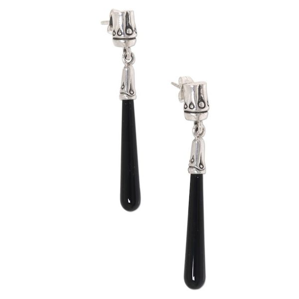 Alternate image for Artisan Crafted Onyx and Sterling Silver Dangle Earrings Black Wand