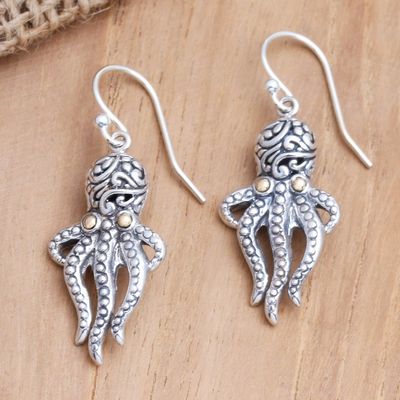 Alternate image for Gold-Accented Dangle Earrings with Octopus Motif Octopus Girl