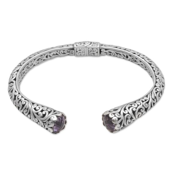 Alternate image for Amethyst and 925 Sterling Silver Spiral Motif Cuff Bracelet Spiral Engagement