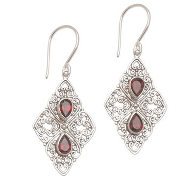 Alternate image for Ornate Dangle Earrings with Garnets and Sterling Silver Besakih Beauty
