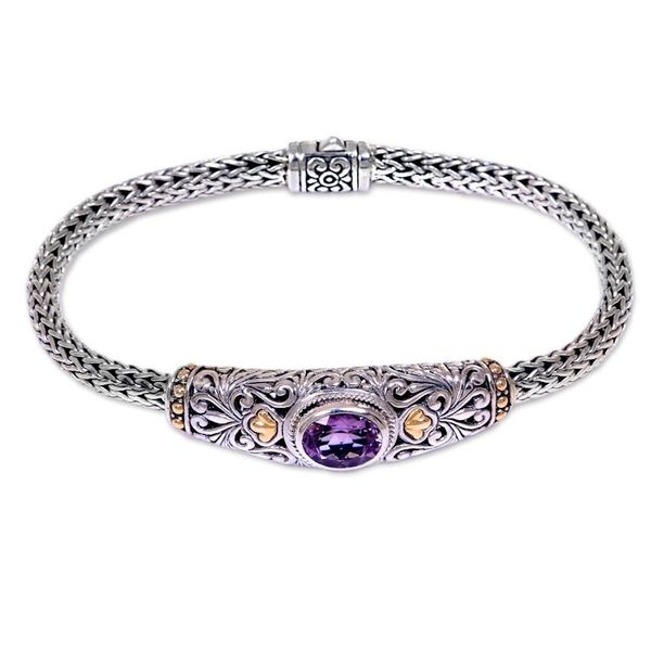 Alternate image for Handcrafted Balinese Gold Accent Silver Amethyst Bracelet Bedugul Garden