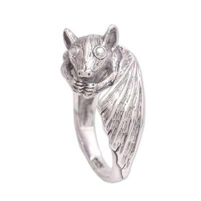 Alternate image for Handcrafted Sterling Silver Bat Cocktail Ring from Bali Beautiful Bat