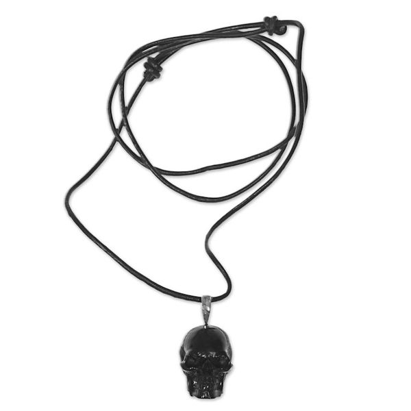 Alternate image for Carved Bone Skull Pendant on Cord Handmade in Indonesia Black Skull