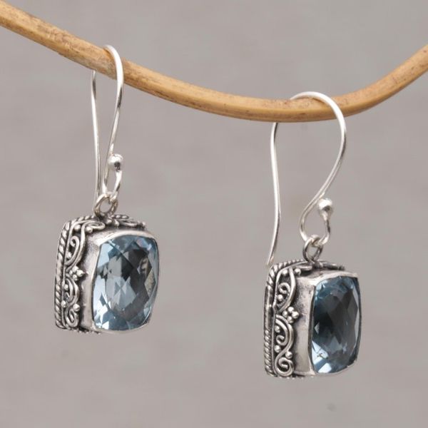 Alternate image for Blue Topaz and Sterling Silver Dangle Earrings from Bali Temple Gleam