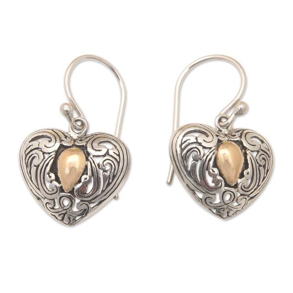 Alternate image for Heart-Shaped Dangle Earrings with 18k Gold-Plated Accents Golden Devotion