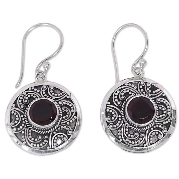 Alternate image for Handcrafted Balinese Sterling Silver Garnet Earrings Balinese Aura