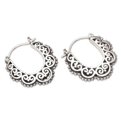 Alternate image for Handmade Balinese Sterling Silver Hoop Earrings Love and Desire