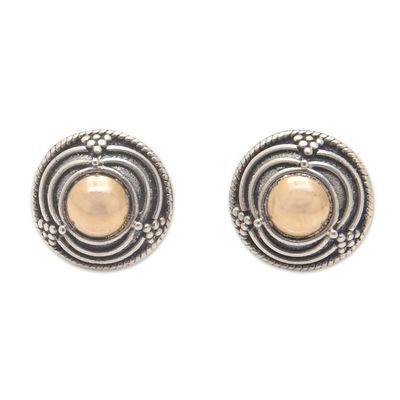 Alternate image for 18k Gold-Accented Sterling Silver Round Stud Earrings Golden Tide
