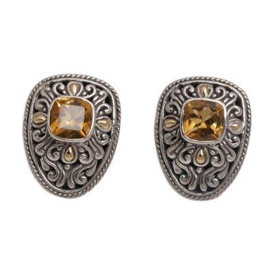 Alternate image for Citrine and Sterling Silver Drop Earrings with Gold Accents Luxurious Swirls