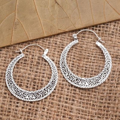 Alternate image for Sterling Silver Hoop Earrings from Bali Sukawati Circles