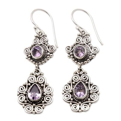 Alternate image for Amethyst Dangle Earrings with Ornate Sterling Settings Garden Charm