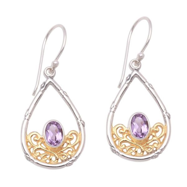 Alternate image for Gold Accented Amethyst Dangle Earrings from Bali Beautiful Cradle