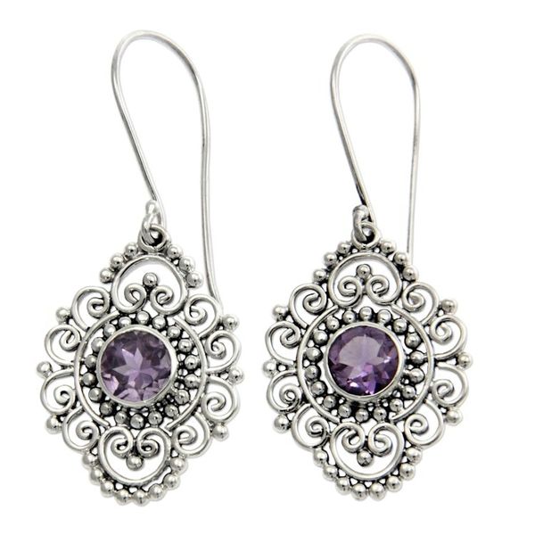 Alternate image for Sterling Silver and Amethyst Dangle Earrings Royal Medallion
