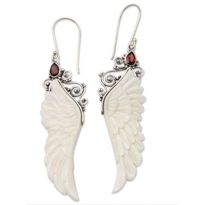Alternate image for Garnet Wing Dangle Earrings from Bali Caressed Wings