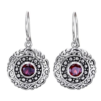 Alternate image for Round Sterling Silver and Garnet Dangle Earrings Solar Flares