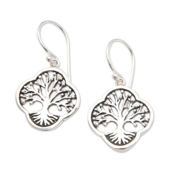 Alternate image for Sterling Silver Tree Dangle Earrings with Openwork Accents Revered Tree