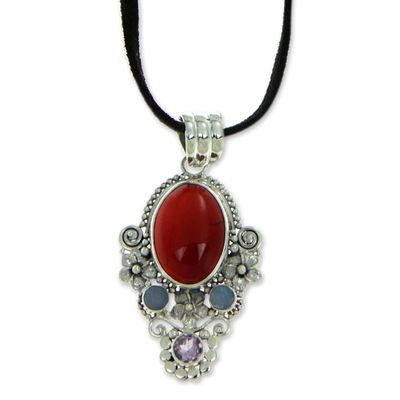 Alternate image for Carnelian Floral Necklace with Opal and Amethyst Floral Paradise