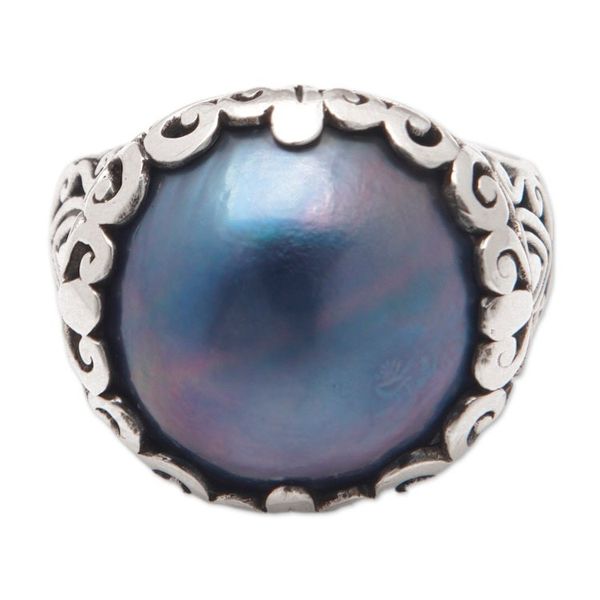Alternate image for Sterling Silver Domed Ring with Blue Cultured Mabe Pearl Palatial Splendor