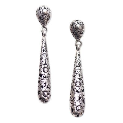 Alternate image for Drop-Shaped Floral Sterling Silver Dangle Earrings from Bali Drops from the Garden