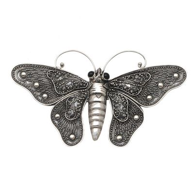Alternate image for Sterling Silver and Onyx Butterfly Brooch Breathtaking Butterfly