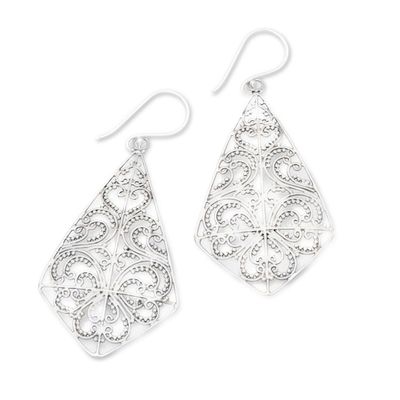 Alternate image for Polished Geometric Sterling Silver Filigree Dangle Earrings Distinguished Dame