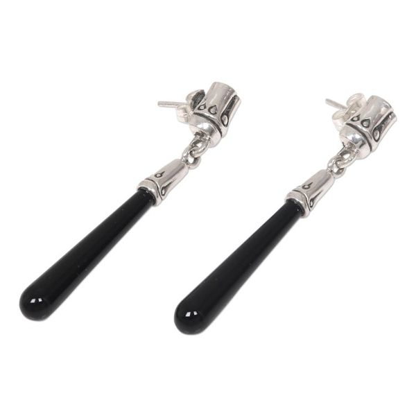 Alternate image for Artisan Crafted Onyx and Sterling Silver Dangle Earrings Black Wand