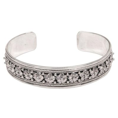 Alternate image for Hand Made Sterling Silver Floral Cuff Bracelet Indonesia Frangipani Line
