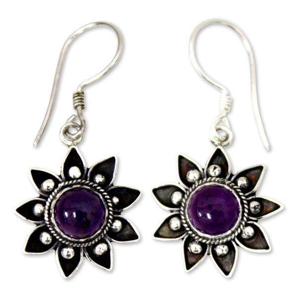 Alternate image for Floral Sterling Silver Amethyst Earrings  Sunflowers