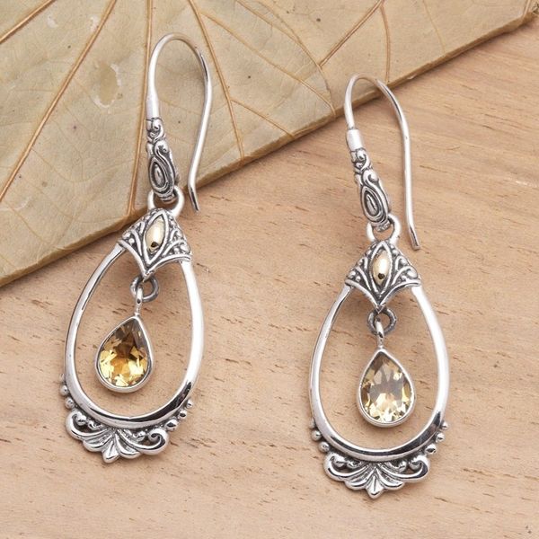 Alternate image for Citrine Dangle Earrings Accented with 18k Gold Victoriana