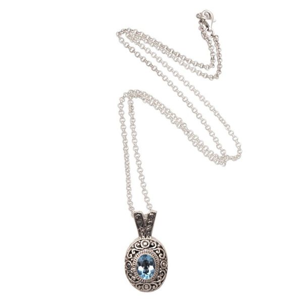Alternate image for Swirl Pattern Blue Topaz Pendant Necklace from Bali Angel Eye