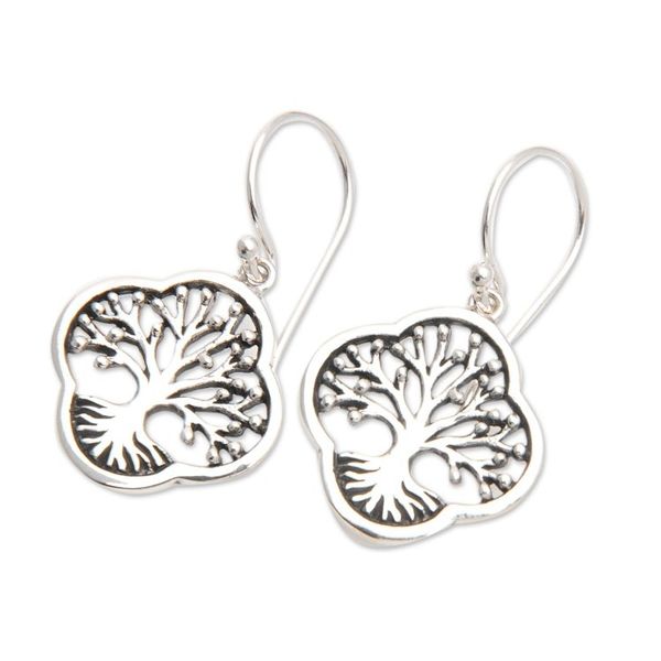 Alternate image for Sterling Silver Tree Dangle Earrings with Openwork Accents Revered Tree