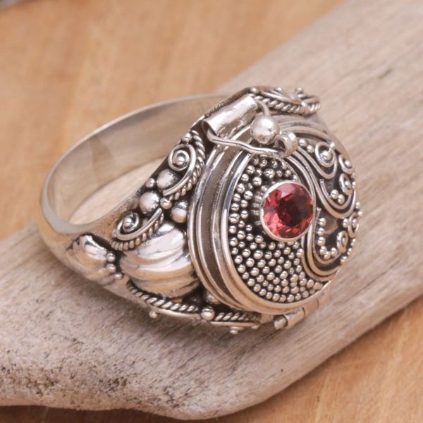 Alternate image for Sterling Silver Garnet Locket Ring from Bali Precious Swirl