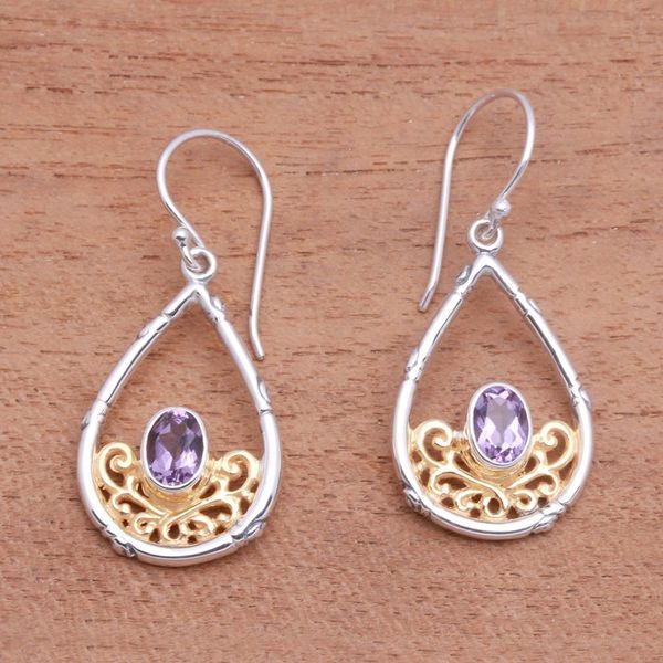 Alternate image for Gold Accented Amethyst Dangle Earrings from Bali Beautiful Cradle